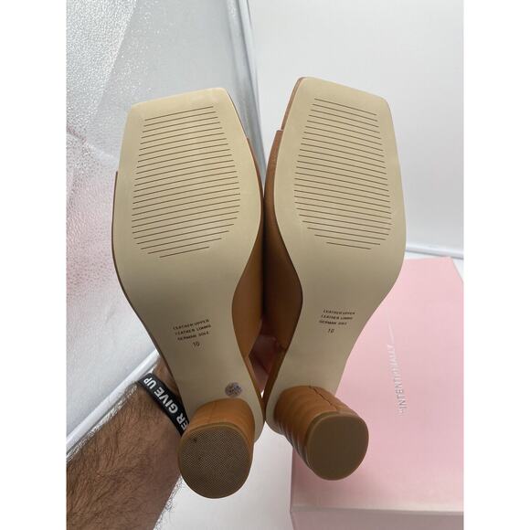 New INTENTIONALLY BLANK Kamika Slip On Leather Heeled Mules Canyon Brown‎ 10M - Picture 6 of 7